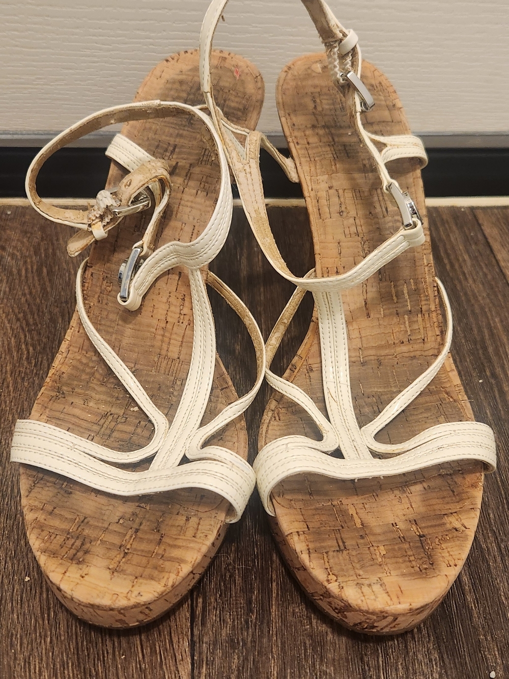 Michael Kors White Strappy Cork Wedge Sandals
